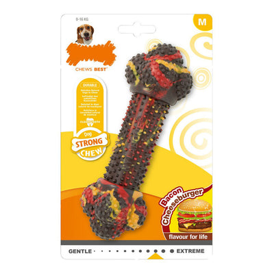 Tuggleksak för hundar Nylabone Strong Chew Bacon Ost Hamburgare Gummi Storlek M